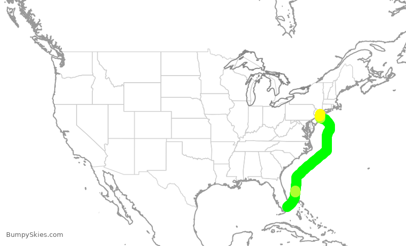 Turbulence forecast map for DAL1514, MIA to JFK