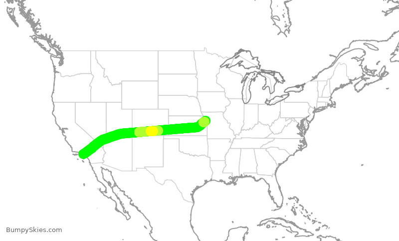 Turbulence forecast map for DAL1517, LAX to MCI