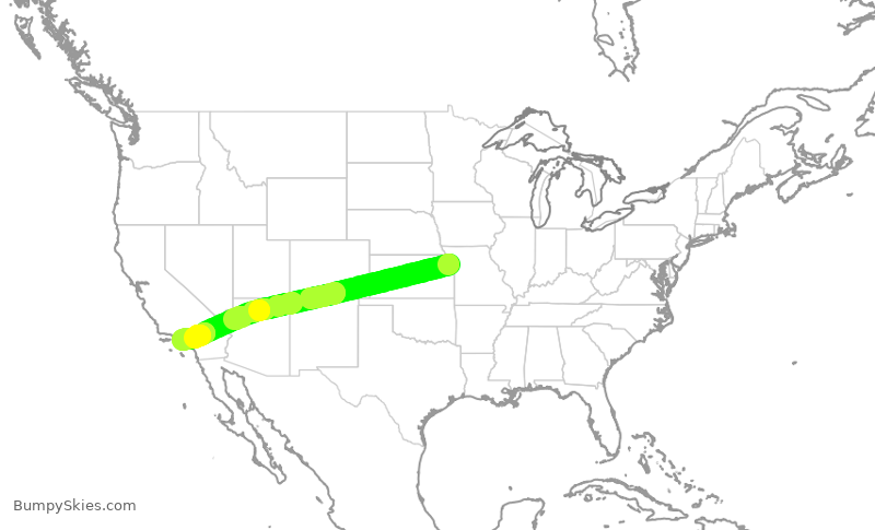 Turbulence forecast map for DAL1517, MCI to LAX