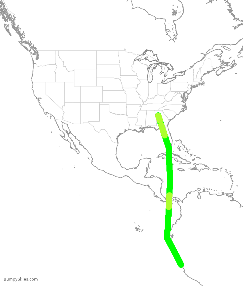 Turbulence forecast map for DAL151, ATL to PJC