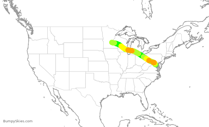 Turbulence forecast map for DAL1523, DCA to MSP