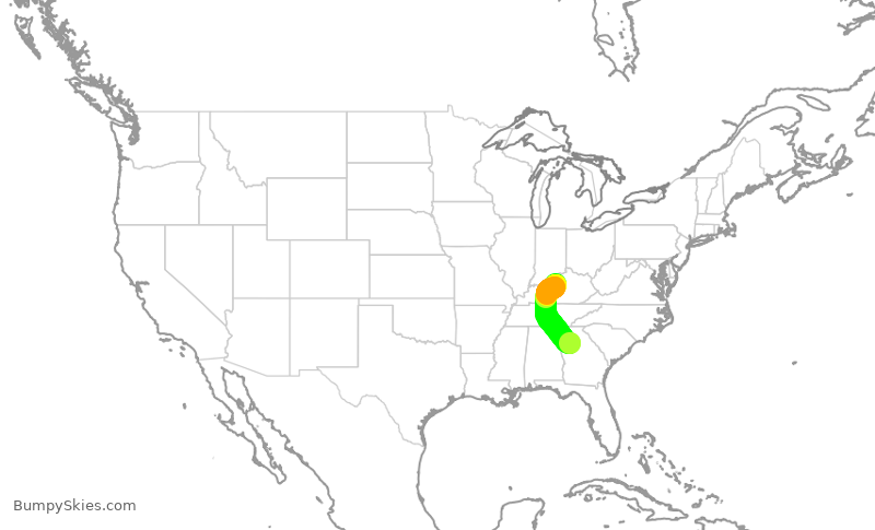 Turbulence forecast map for DAL1523, SDF to ATL