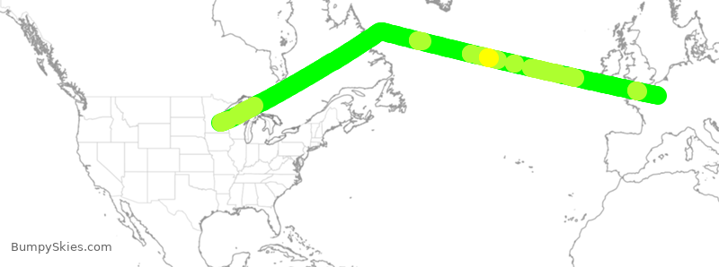 Turbulence forecast map for DAL152, MSP to CDG