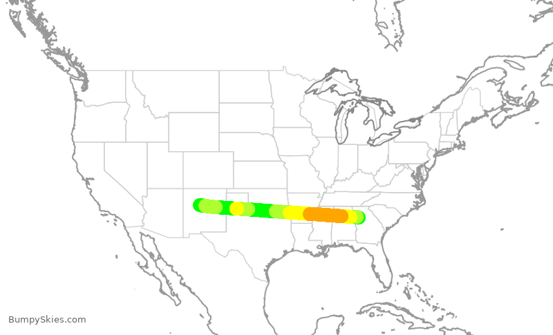 Turbulence forecast map for DAL1531, ATL to ABQ