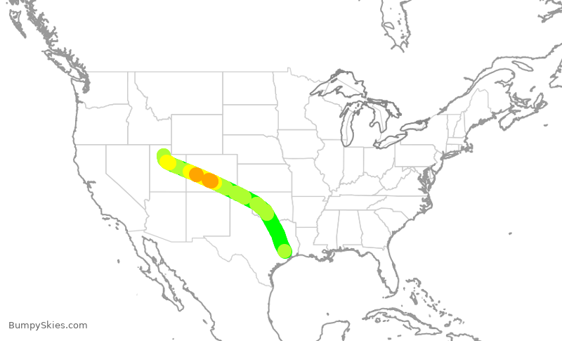 Turbulence forecast map for DAL1532, IAH to SLC