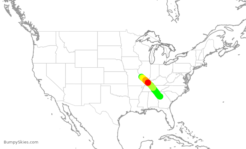 Turbulence forecast map for DAL1536, STL to ATL