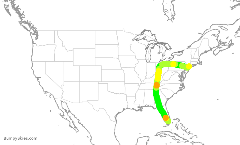 Turbulence forecast map for DAL1538, MIA to LGA