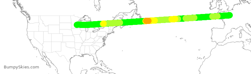 Turbulence forecast map for DAL153, CDG to MSP