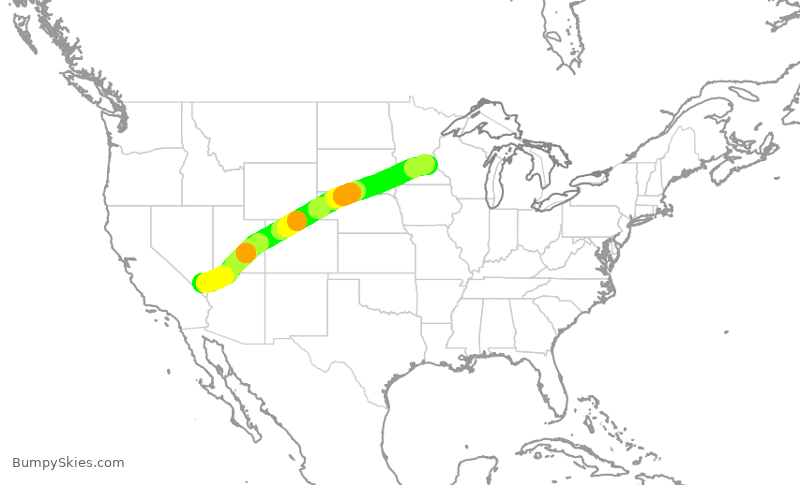 Turbulence forecast map for DAL1542, LAS to MSP