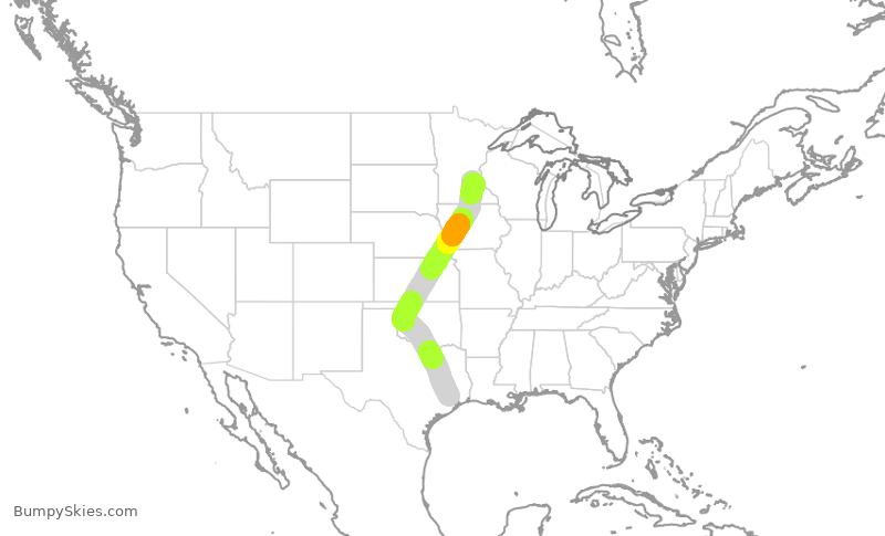 Turbulence forecast map for DAL1554, IAH to MSP
