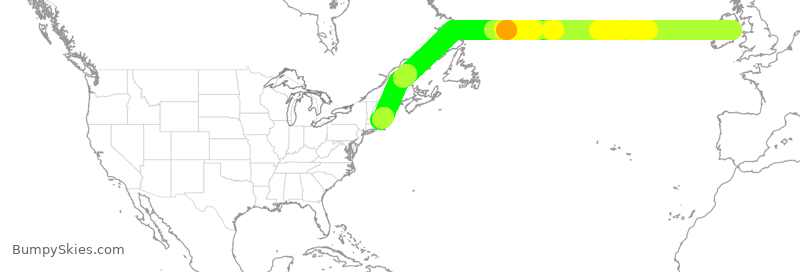 Turbulence forecast map for DAL155, DUB to BOS