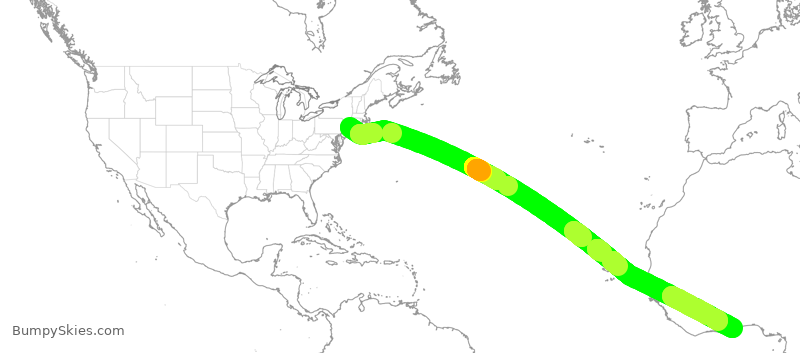 Turbulence forecast map for DAL156, JFK to ACC