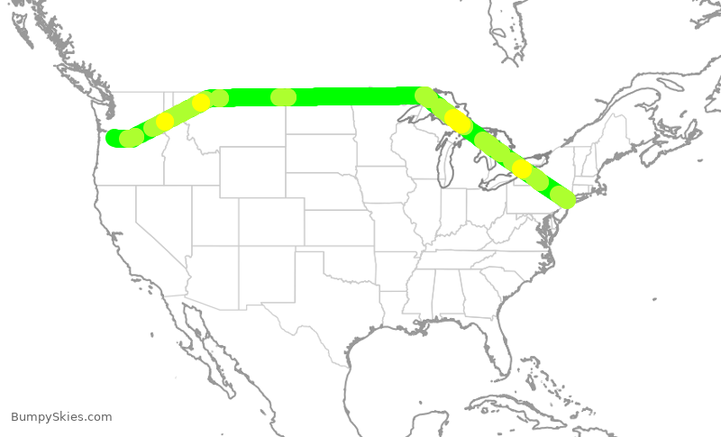 Turbulence forecast map for DAL1574, JFK to PDX