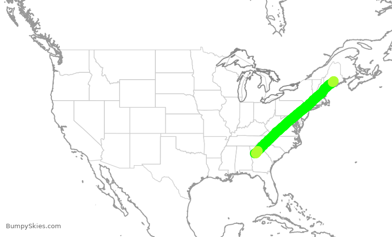 Turbulence forecast map for DAL1576, BGR to ATL