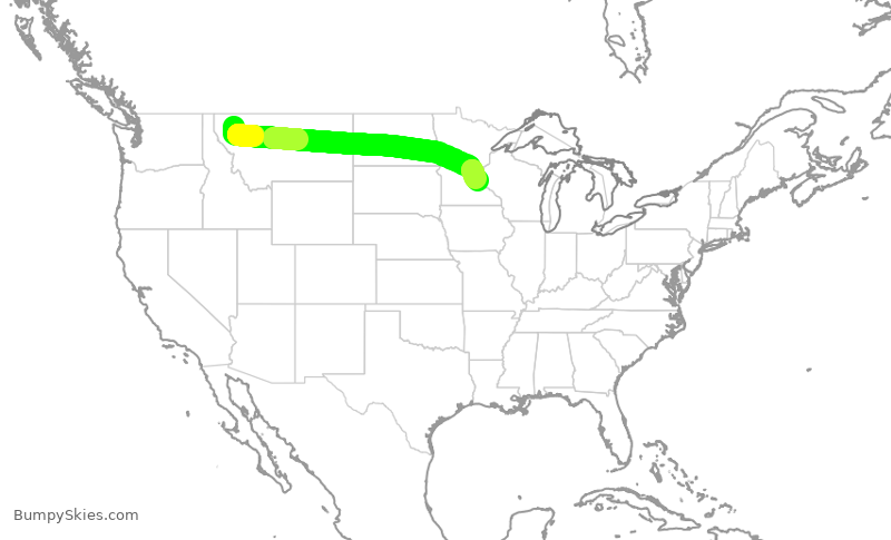 Turbulence forecast map for DAL1578, FCA to MSP