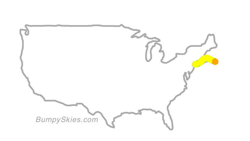 Map of continental US with illustrated flight path and turbulence forecast (described in text below)
