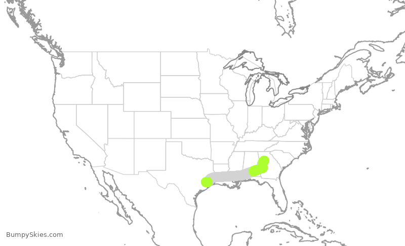Turbulence forecast map for DAL1585, ATL to IAH