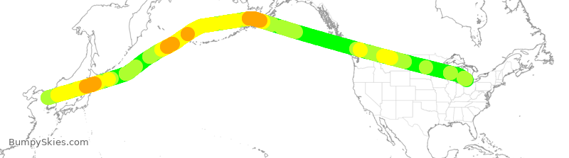 Turbulence forecast map for DAL158, ICN to DTW