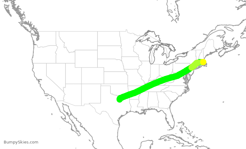 Turbulence forecast map for DAL1591, BOS to DFW