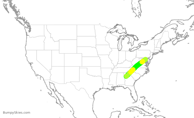 Turbulence forecast map for DAL1592, BWI to ATL