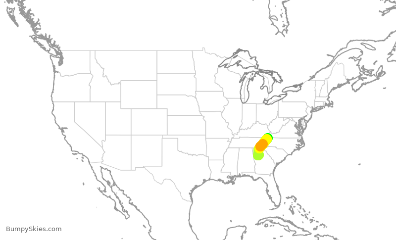 Turbulence forecast map for DAL1596, ATL to TRI