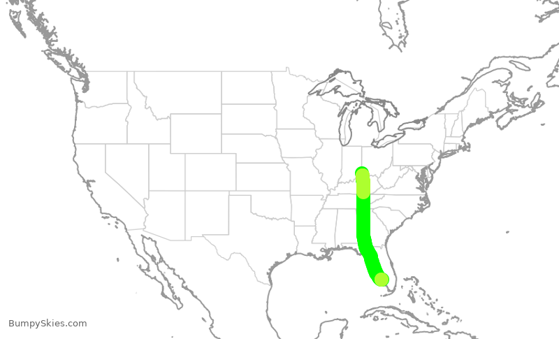 Turbulence forecast map for DAL1600, CVG to RSW
