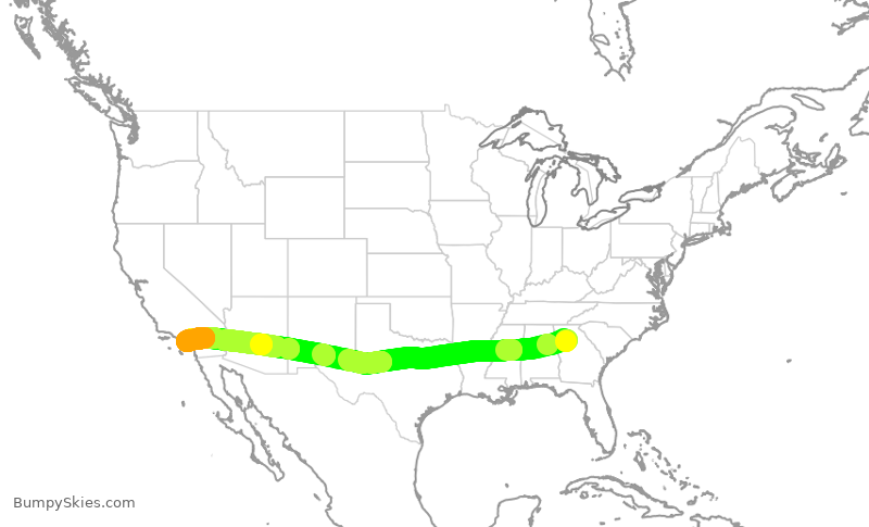 Turbulence forecast map for DAL1602, ATL to SNA