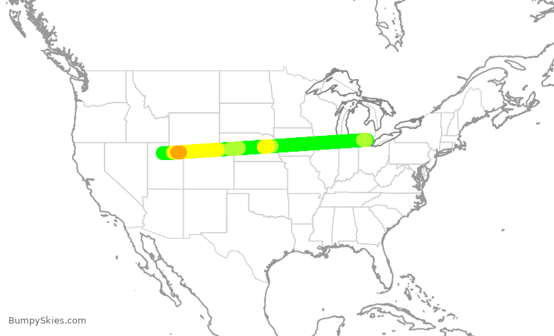 Turbulence forecast map for DAL1602, DTW to SLC