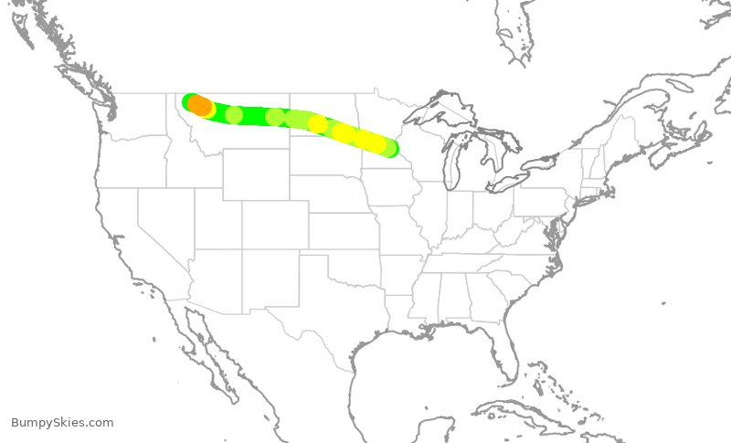 Turbulence forecast map for DAL1602, MSP to FCA