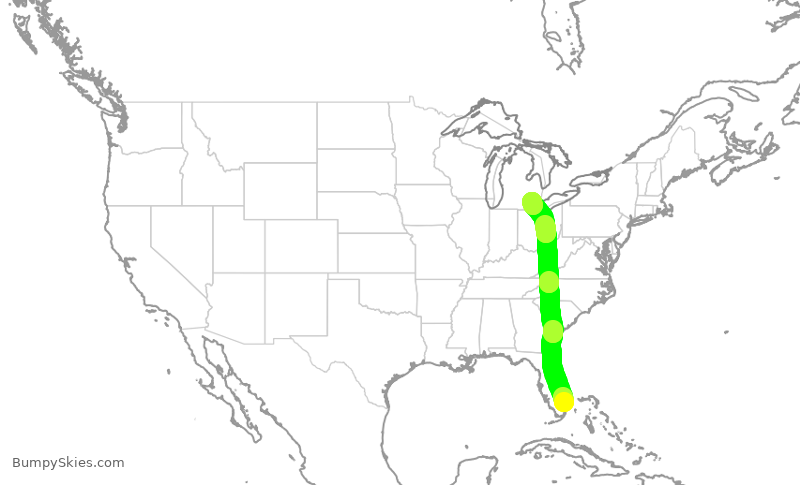 Turbulence forecast map for DAL1604, FLL to DTW
