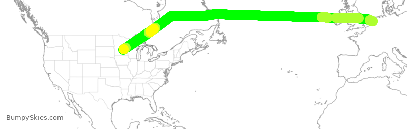 Turbulence forecast map for DAL160, MSP to AMS
