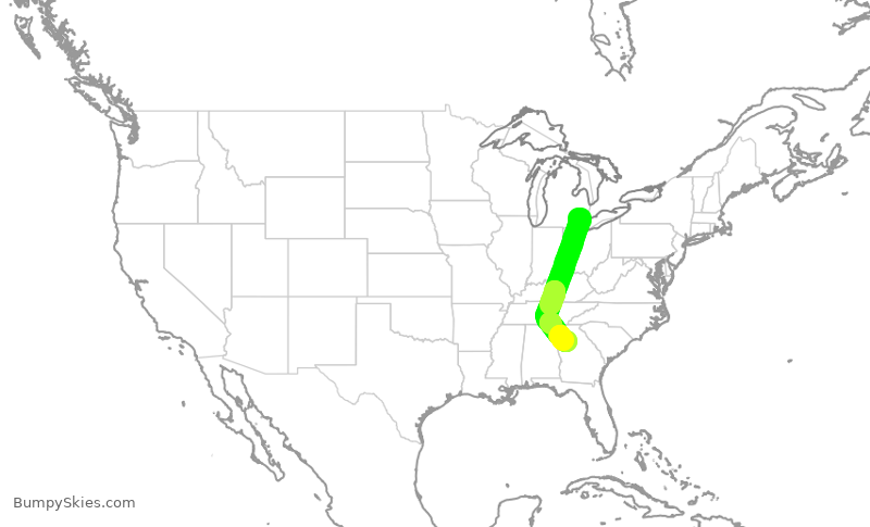 Turbulence forecast map for DAL1611, DTW to ATL