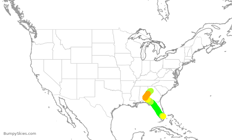 Turbulence forecast map for DAL1613, FLL to ATL