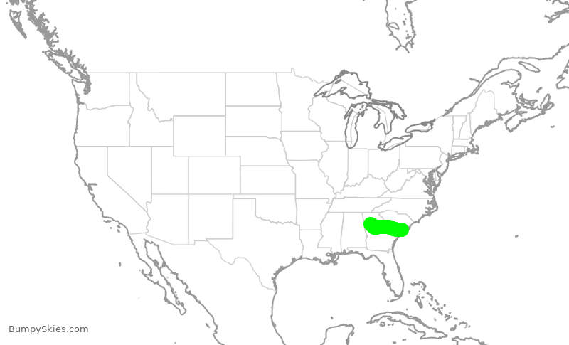 Turbulence forecast map for DAL1625, CHS to ATL