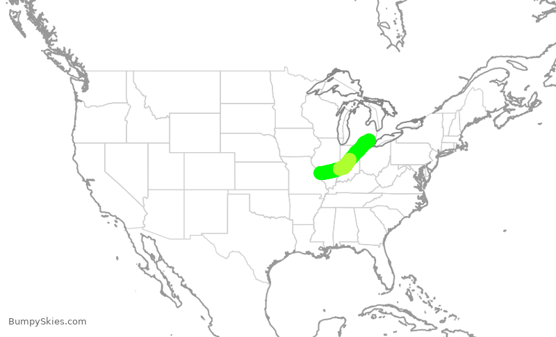 Turbulence forecast map for DAL1626, STL to DTW