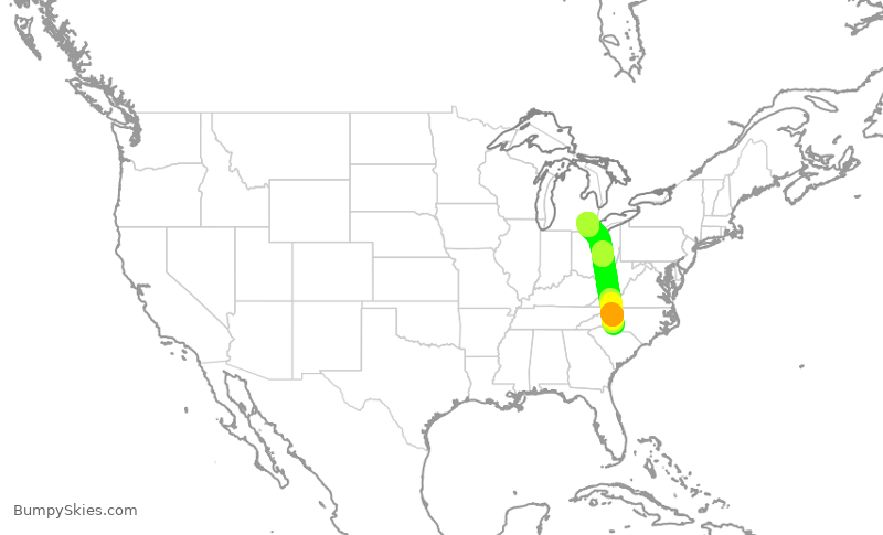 Turbulence forecast map for DAL1629, CLT to DTW