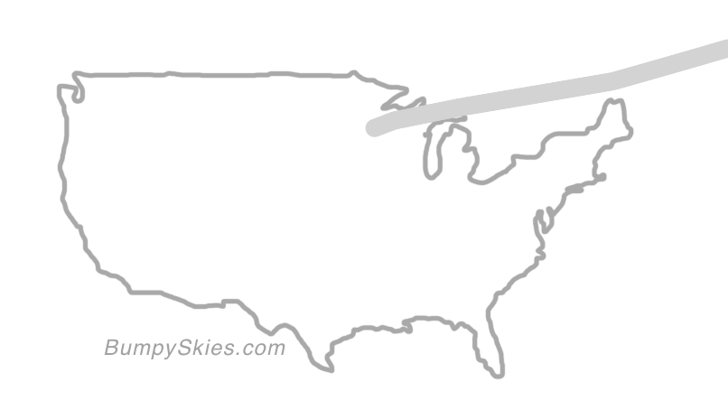 Map of continental US with illustrated flight path and turbulence forecast (described in text below)
