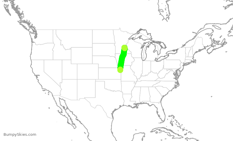 Turbulence forecast map for DAL1630, MCI to MSP