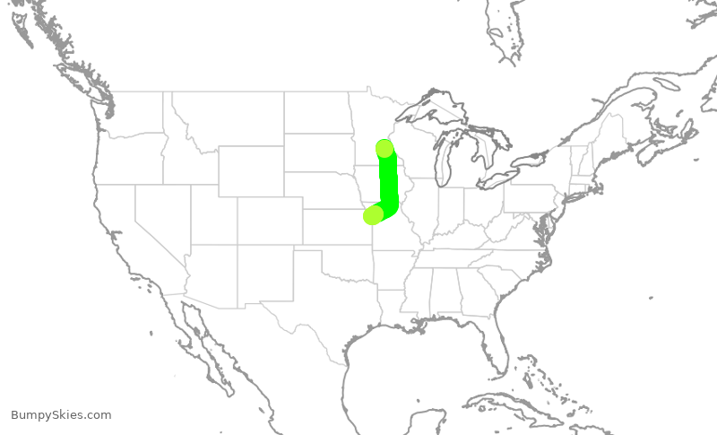Turbulence forecast map for DAL1630, MSP to MCI