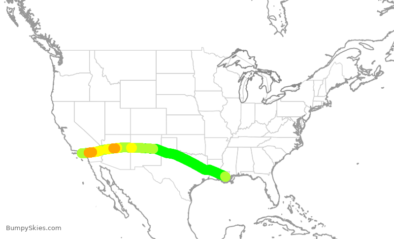 Turbulence forecast map for DAL1631, MSY to LAX