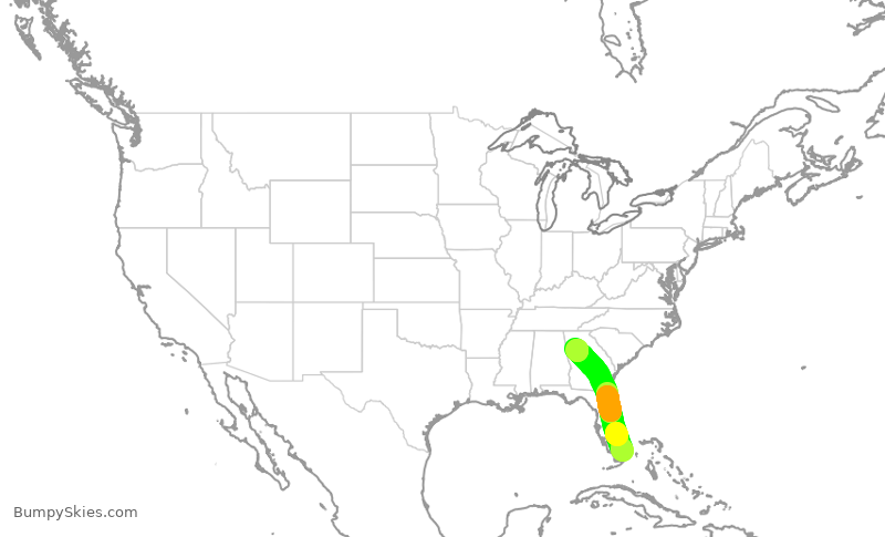 Turbulence forecast map for DAL1632, MIA to ATL