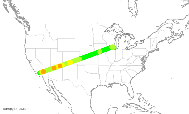 Turbulence forecast map for DAL1634, LAX to ORD