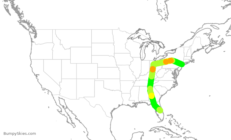 Turbulence forecast map for DAL1638, KDJT to JFK