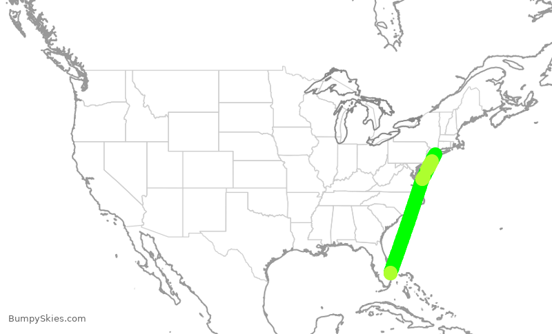 Turbulence forecast map for DAL1638, PBI to JFK