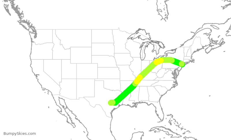 Turbulence forecast map for DAL1643, AUS to JFK
