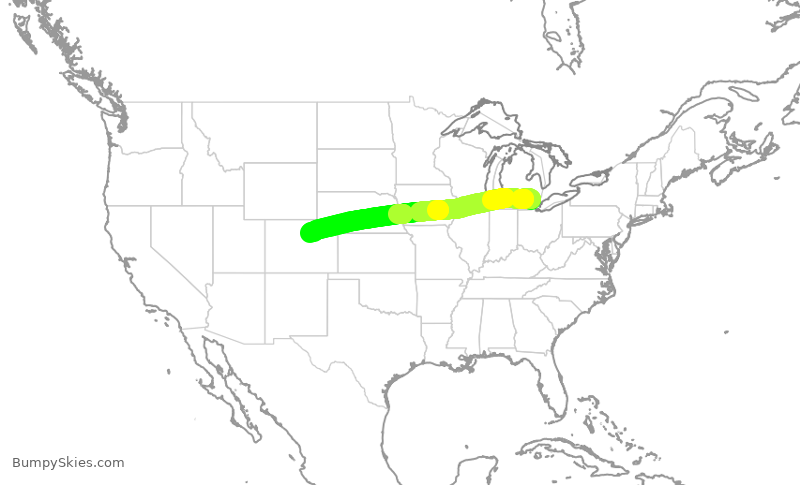 Turbulence forecast map for DAL1644, DTW to DEN