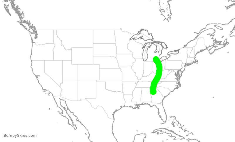 Turbulence forecast map for DAL1646, ATL to DTW