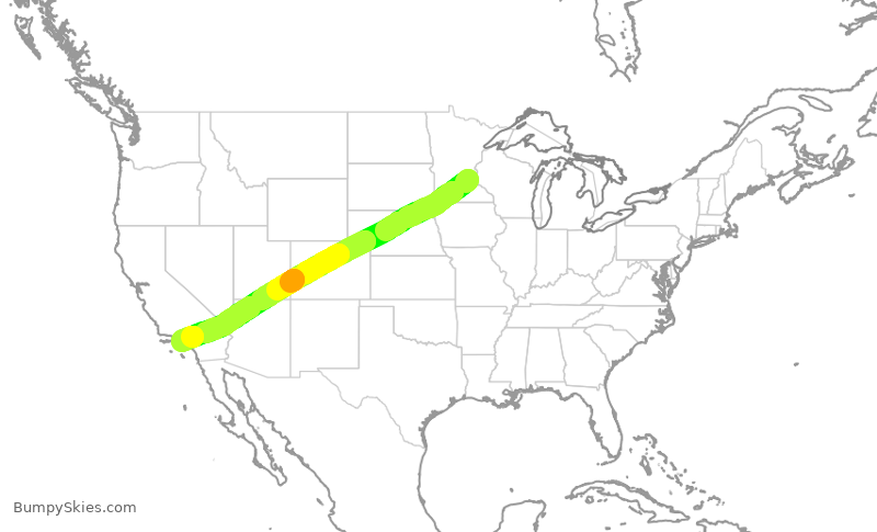 Turbulence forecast map for DAL1649, MSP to LAX