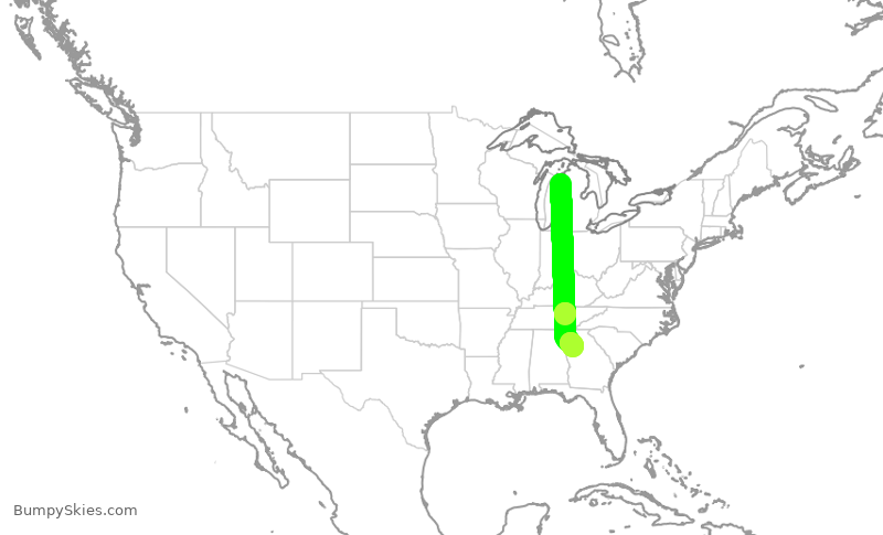 Turbulence forecast map for DAL1649, TVC to ATL