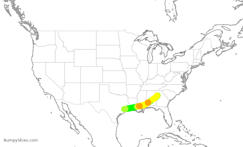 Turbulence forecast map for DAL1651, IAH to ATL